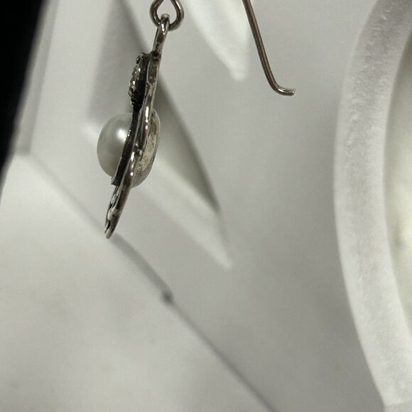Didae Shablool Pearl CZ Modernist Dangle Earrings 925 Sterling Silver Signed - Picture 6 of 9